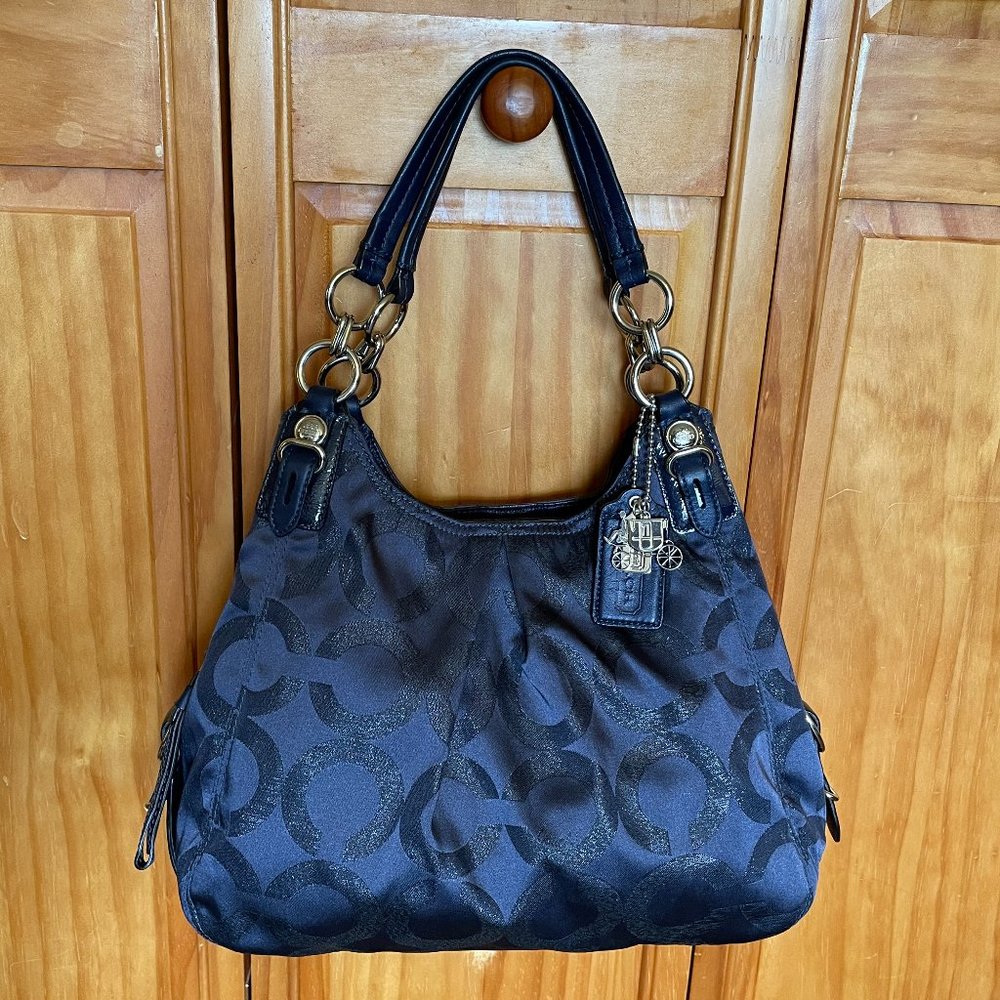 Coach-Navy “C” Op Logo Fabric Maggie Shoulder Bag